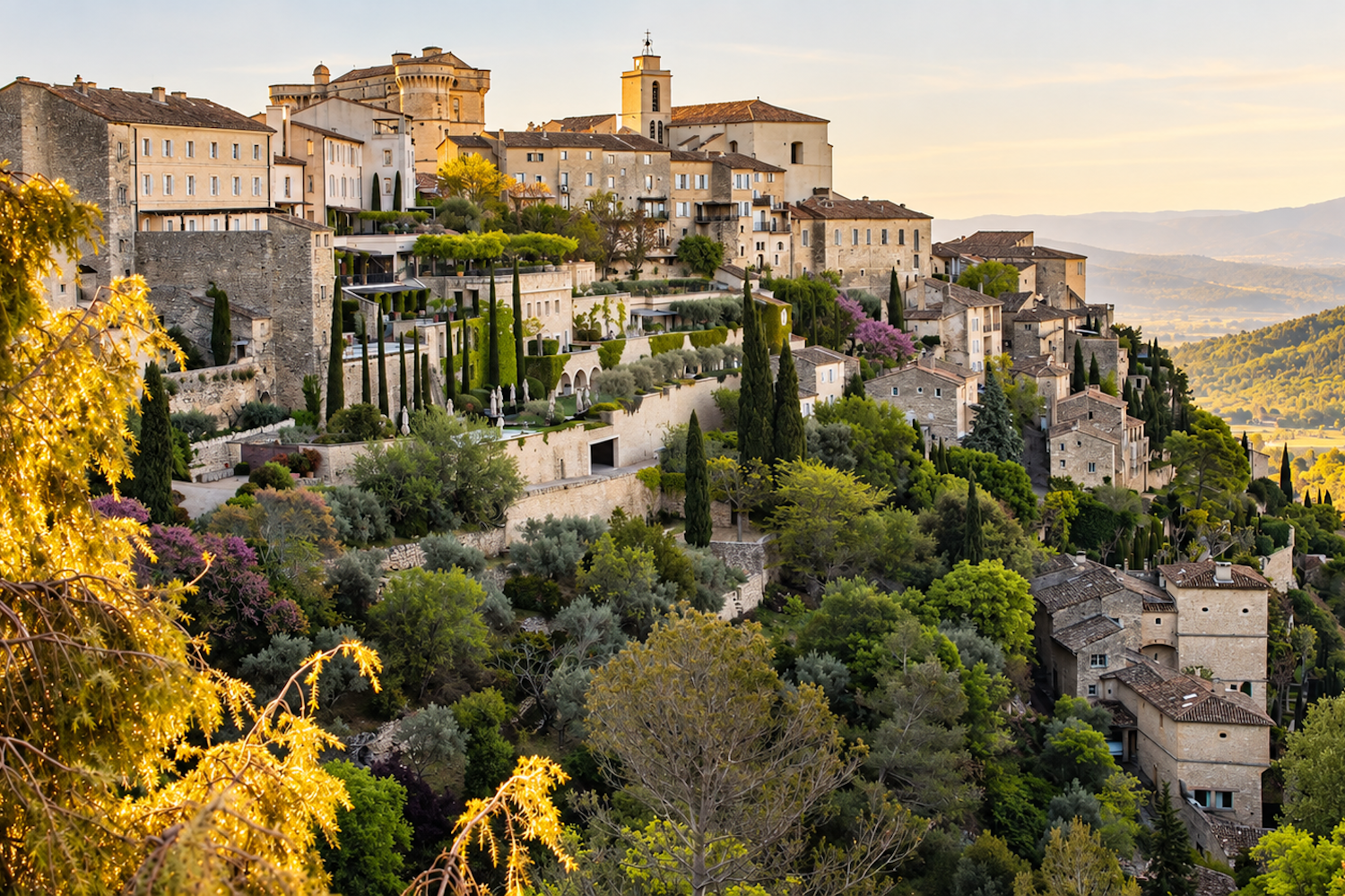 Vue sur le village de Gordes et les paysages du Luberon