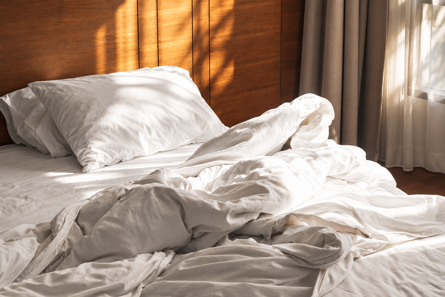 Lit aux draps clairs dans une chambre baignée de lumière naturelle